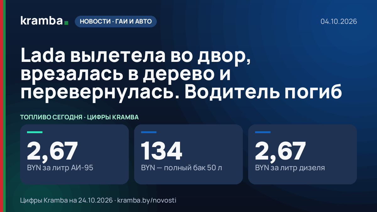 Инфографика Kramba: Lada вылетела во двор, врезалась в дерево и перевернулась. Водитель погиб