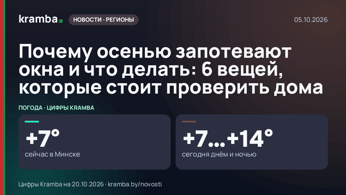 Инфографика Kramba: Почему осенью запотевают окна и что делать: 6 вещей, которые стоит проверить дома