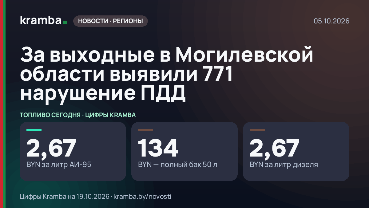 Инфографика Kramba: За выходные в Могилевской области выявили 771 нарушение ПДД