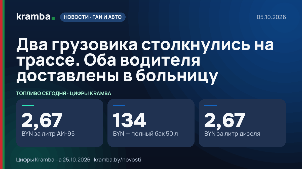 Инфографика Kramba: Два грузовика столкнулись на трассе. Оба водителя доставлены в больницу