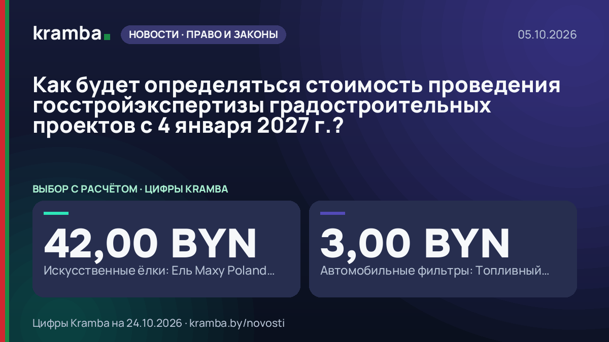 Инфографика Kramba: Как будет определяться стоимость проведения госстройэкспертизы градостроительных…