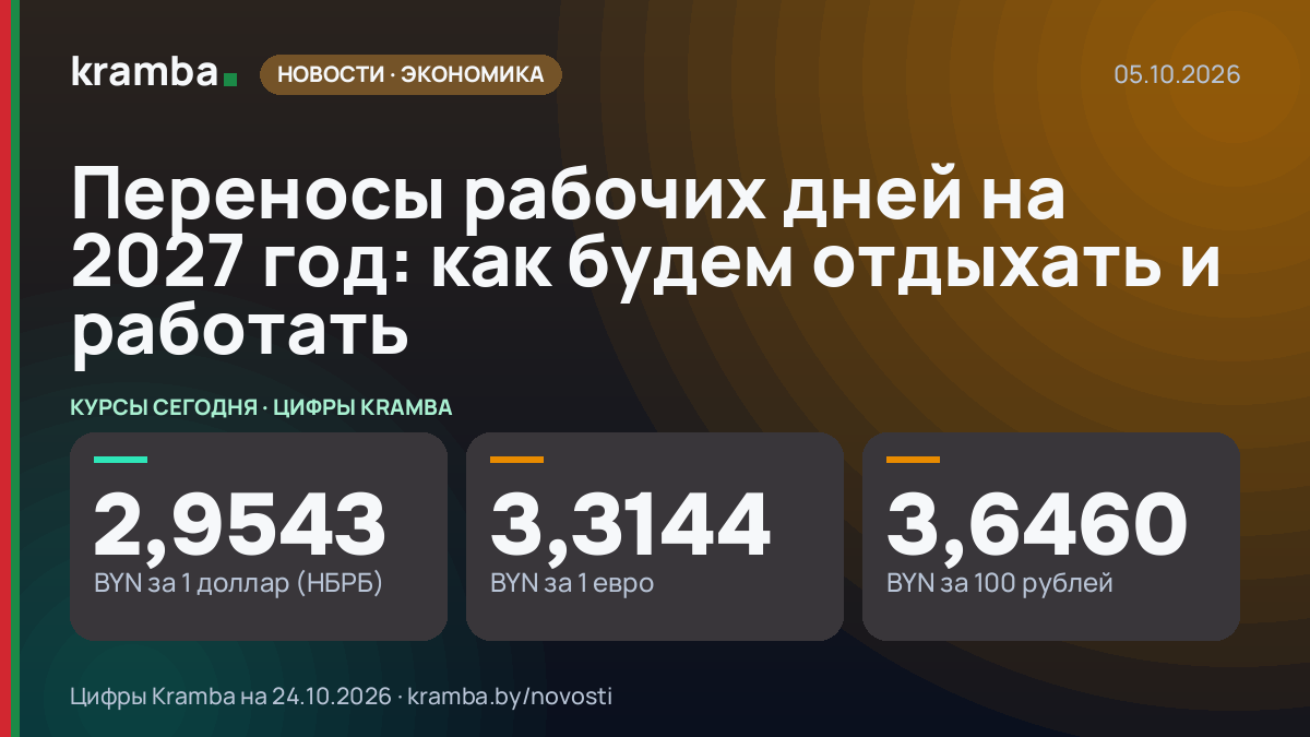 Инфографика Kramba: Переносы рабочих дней на 2027 год: как будем отдыхать и работать