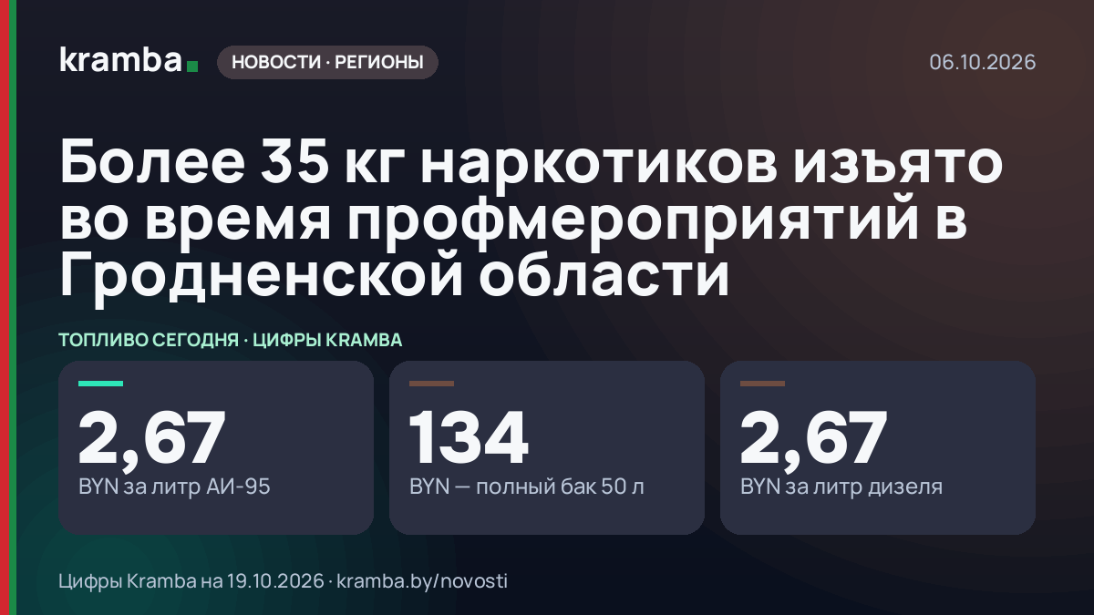 Инфографика Kramba: Более 35 кг наркотиков изъято во время профмероприятий в Гродненской области