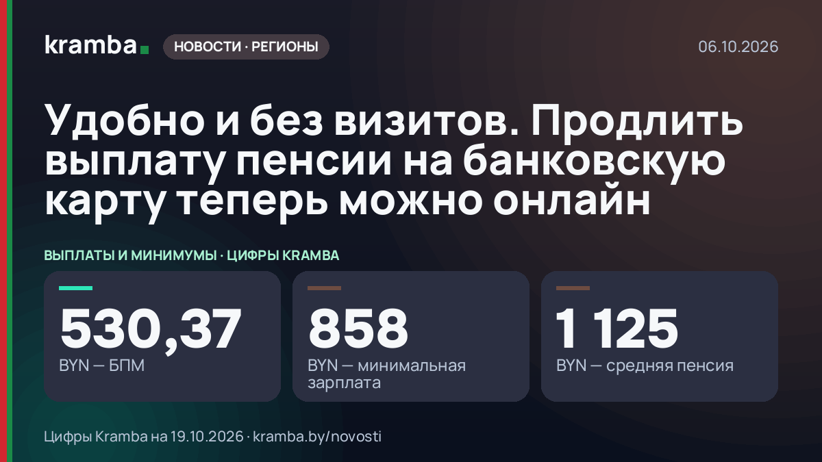 Инфографика Kramba: Удобно и без визитов. Продлить выплату пенсии на банковскую карту теперь можно онлайн