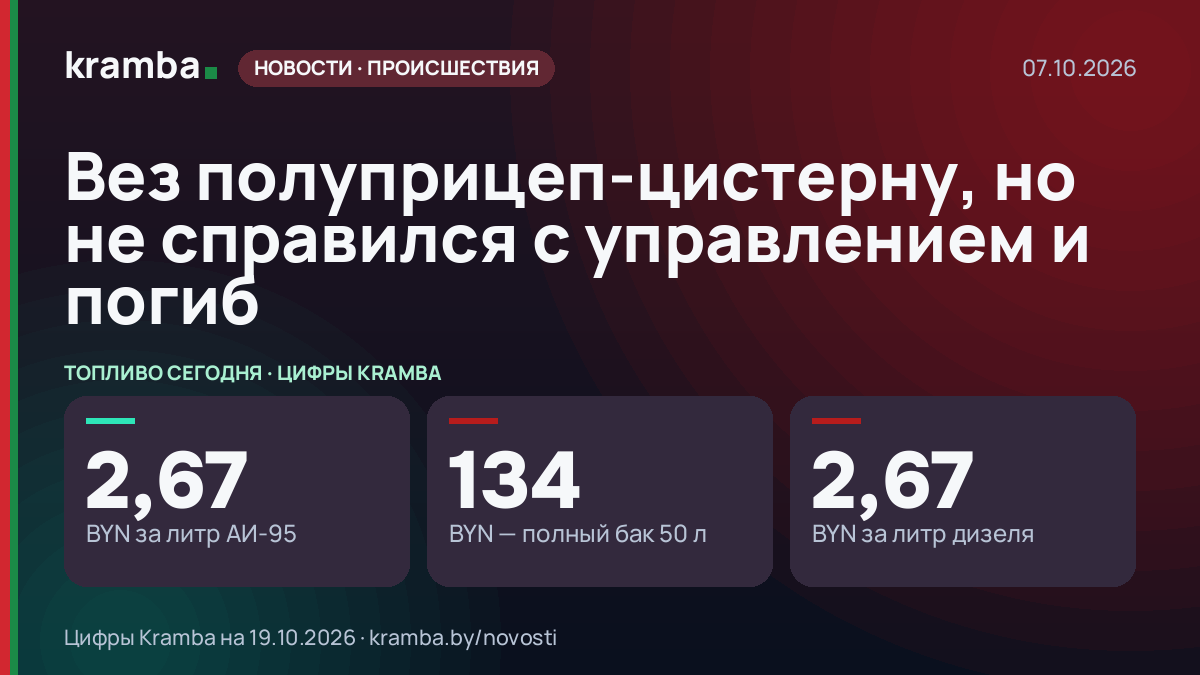 Инфографика Kramba: Вез полуприцеп-цистерну, но не справился с управлением и погиб