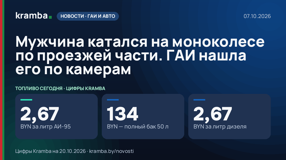Инфографика Kramba: Мужчина катался на моноколесе по проезжей части. ГАИ нашла его по камерам