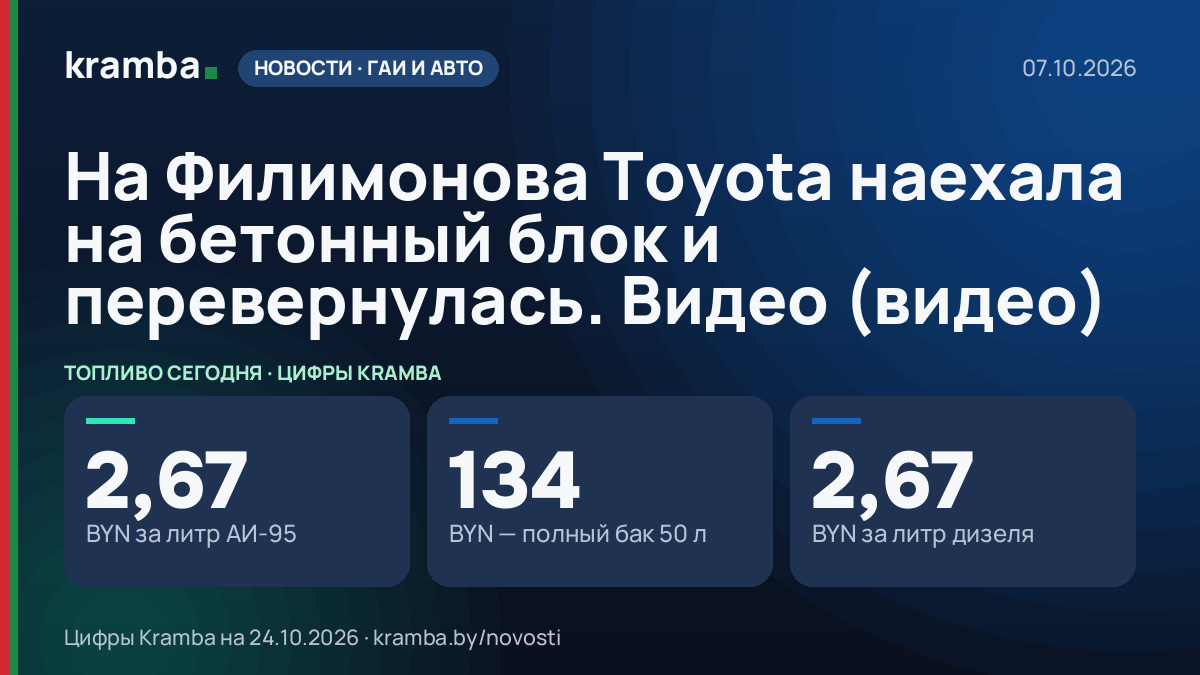 Инфографика Kramba: На Филимонова Toyota наехала на бетонный блок и перевернулась. Видео (видео)