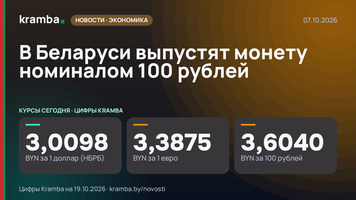 Инфографика Kramba: В Беларуси выпустят монету номиналом 100 рублей