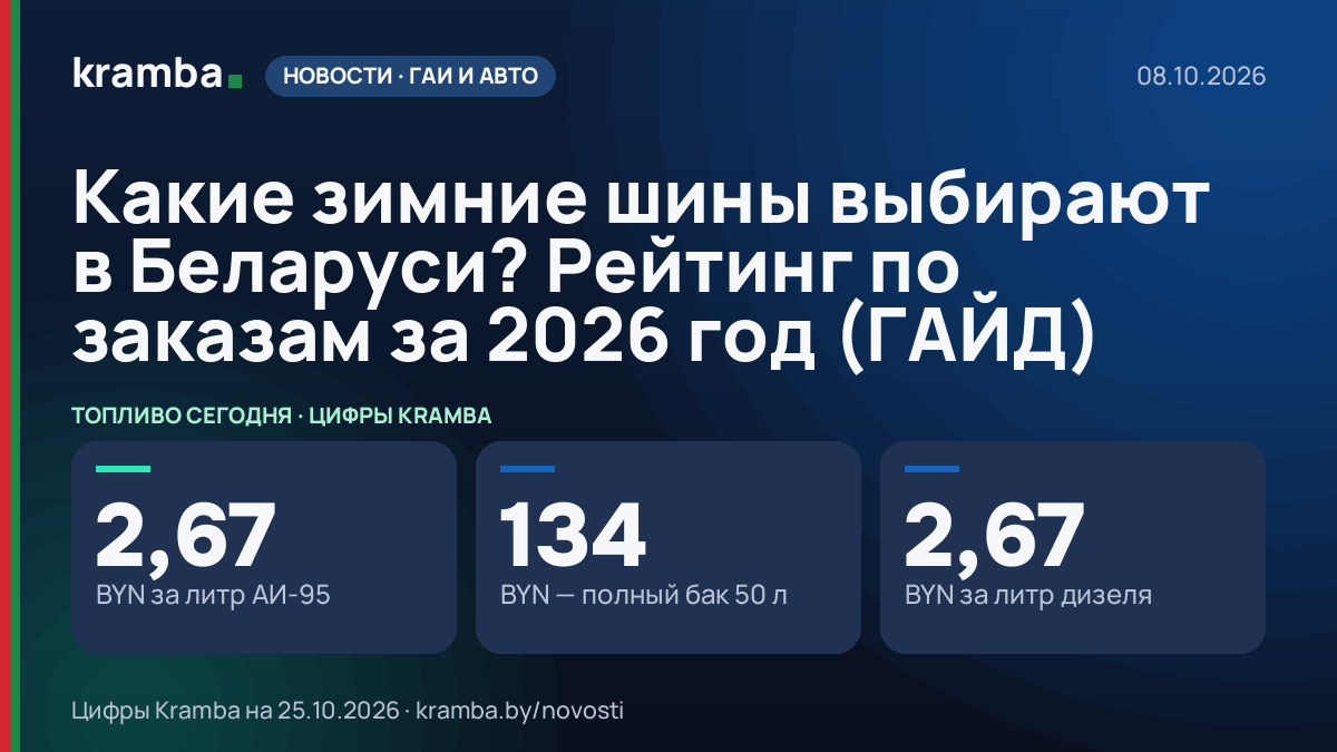 Инфографика Kramba: Какие зимние шины выбирают в Беларуси? Рейтинг по заказам за 2026 год (ГАЙД)