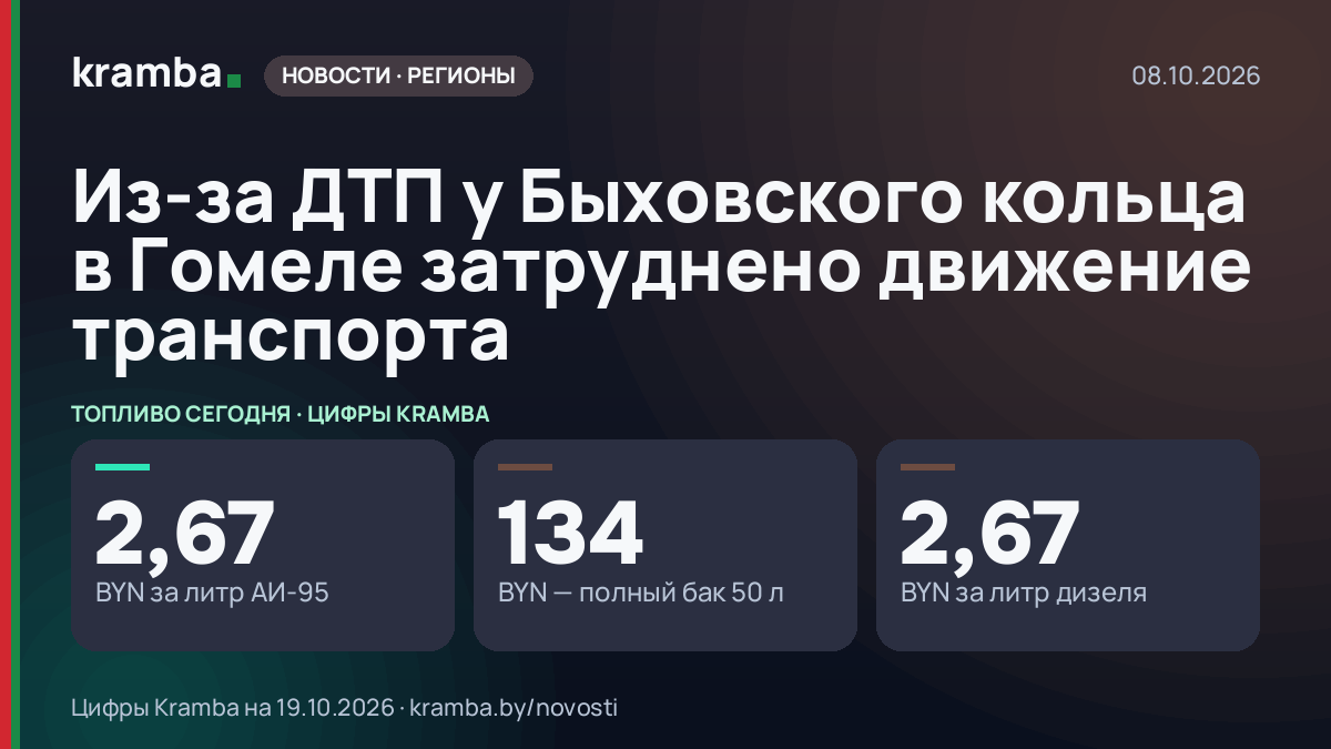 Инфографика Kramba: Из-за ДТП у Быховского кольца в Гомеле затруднено движение транспорта