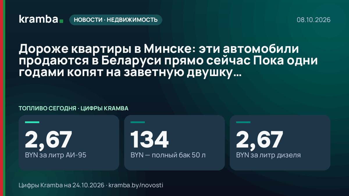 Инфографика Kramba: Дороже квартиры в Минске: эти автомобили продаются в Беларуси прямо сейчас Пока одни…