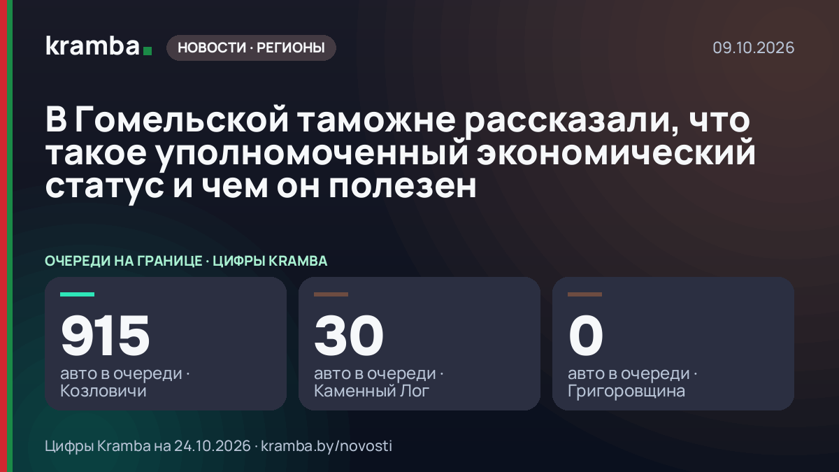 Инфографика Kramba: В Гомельской таможне рассказали, что такое уполномоченный экономический статус и чем он…