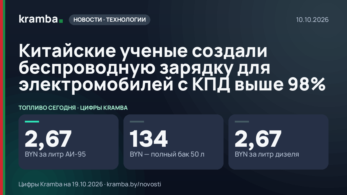 Инфографика Kramba: Китайские ученые создали беспроводную зарядку для электромобилей с КПД выше 98%
