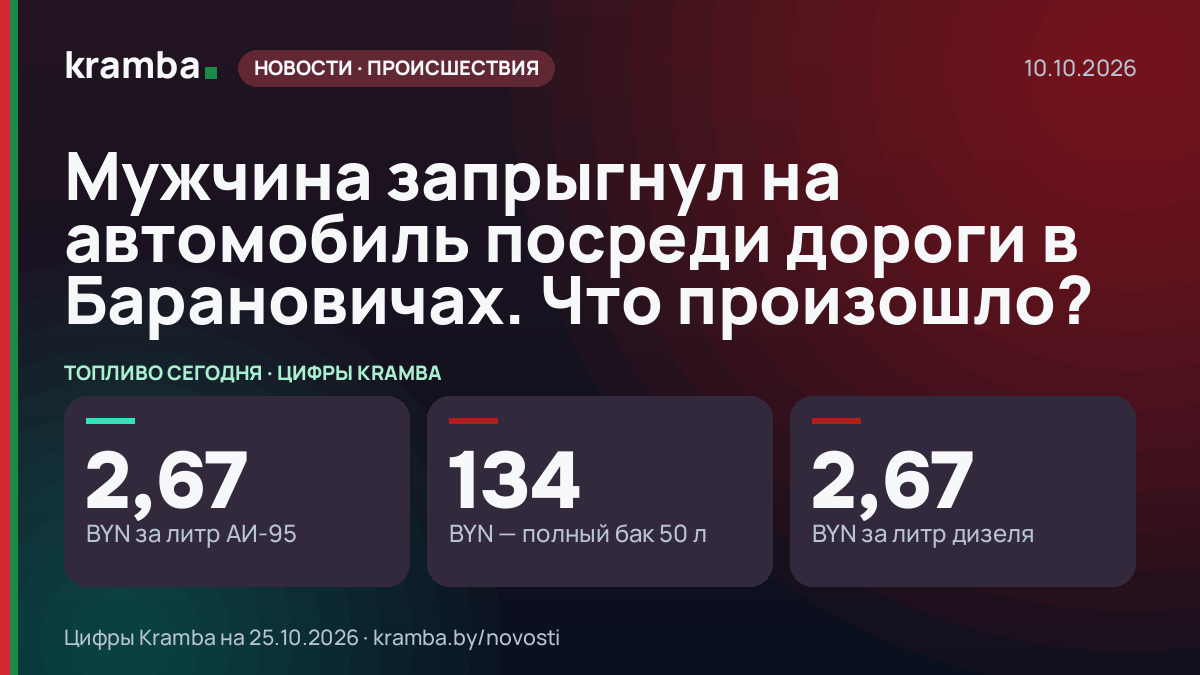 Инфографика Kramba: Мужчина запрыгнул на автомобиль посреди дороги в Барановичах. Что произошло?