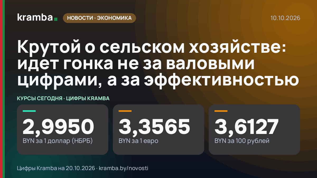 Инфографика Kramba: Крутой о сельском хозяйстве: идет гонка не за валовыми цифрами, а за эффективностью