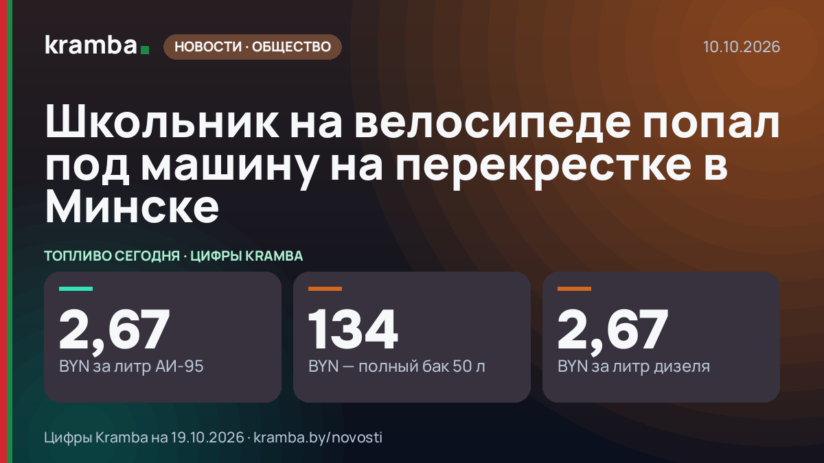 Инфографика Kramba: Школьник на велосипеде попал под машину на перекрестке в Минске