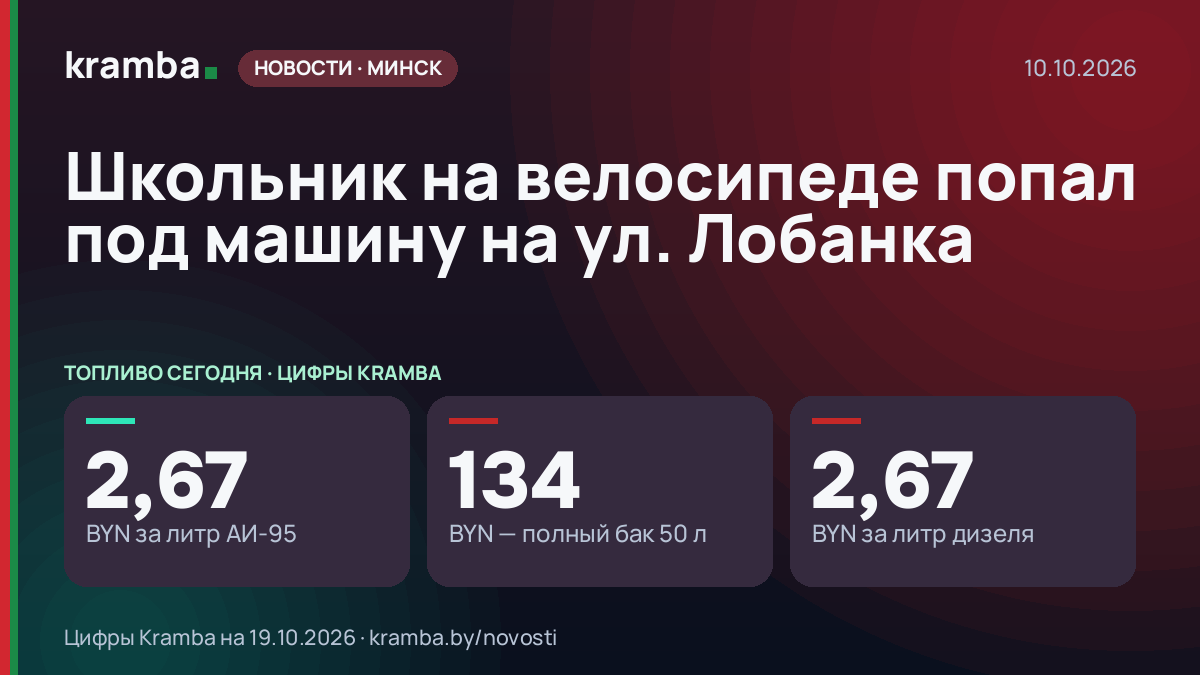 Инфографика Kramba: Школьник на велосипеде попал под машину на ул. Лобанка