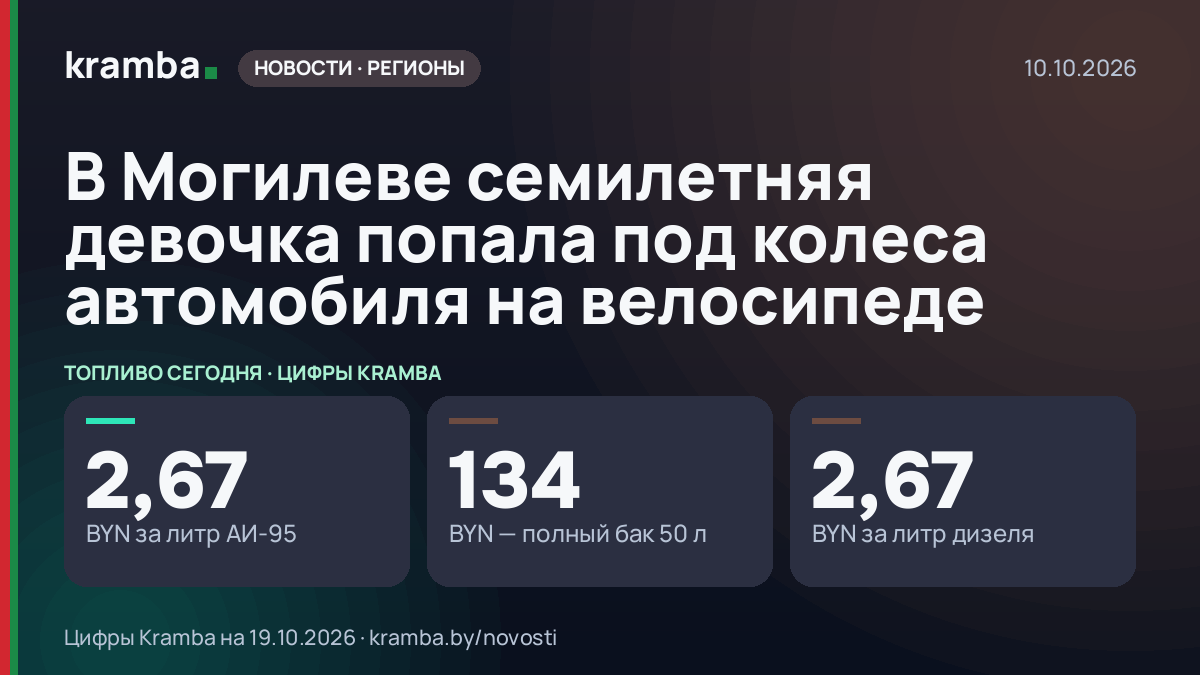 Инфографика Kramba: В Могилеве семилетняя девочка попала под колеса автомобиля на велосипеде