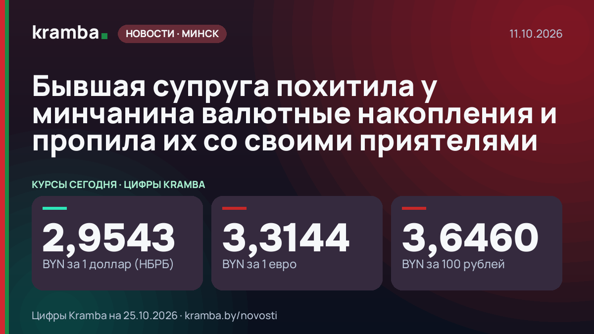 Инфографика Kramba: Бывшая супруга похитила у минчанина валютные накопления и пропила их со своими приятелями