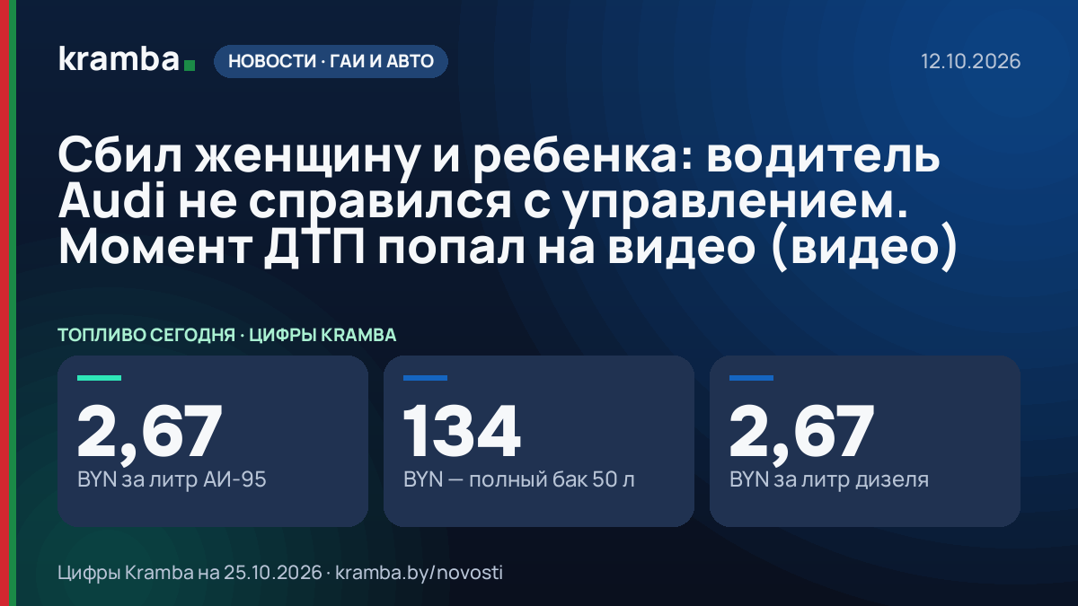 Инфографика Kramba: Сбил женщину и ребенка: водитель Audi не справился с управлением. Момент ДТП попал на…