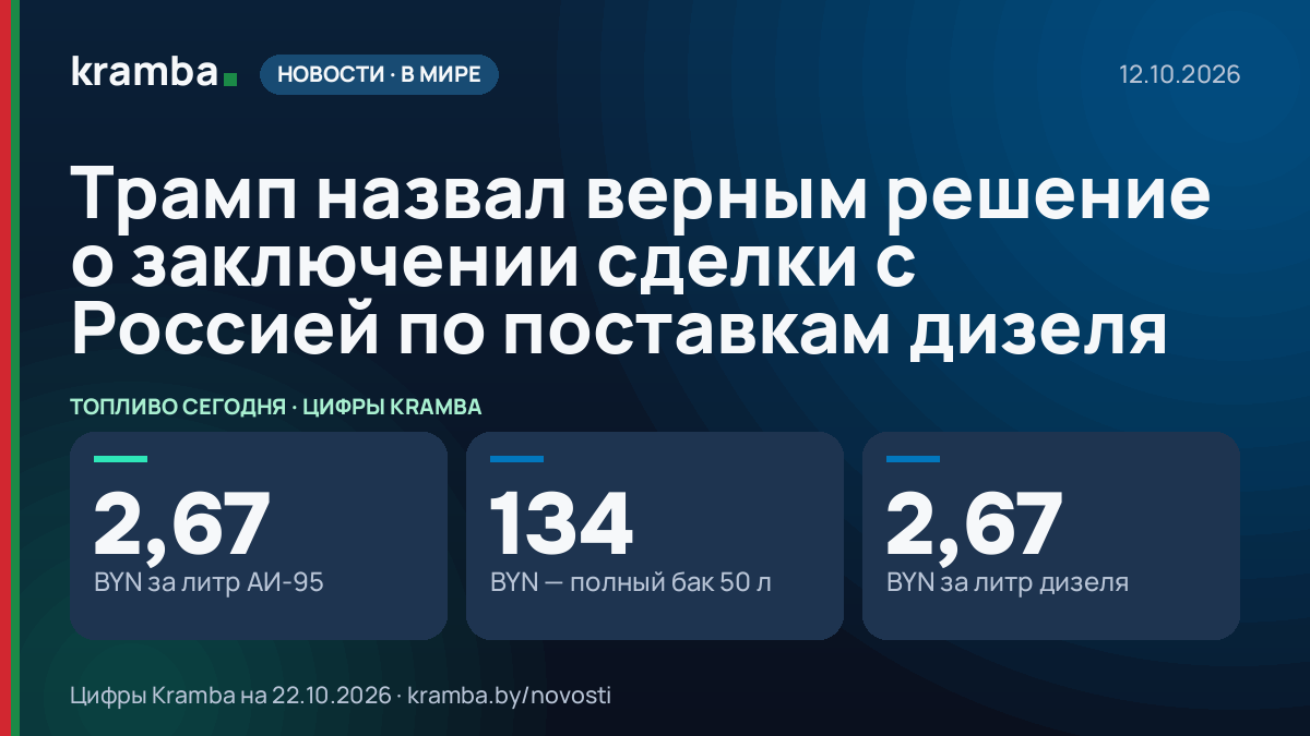 Инфографика Kramba: Трамп назвал верным решение о заключении сделки с Россией по поставкам дизеля