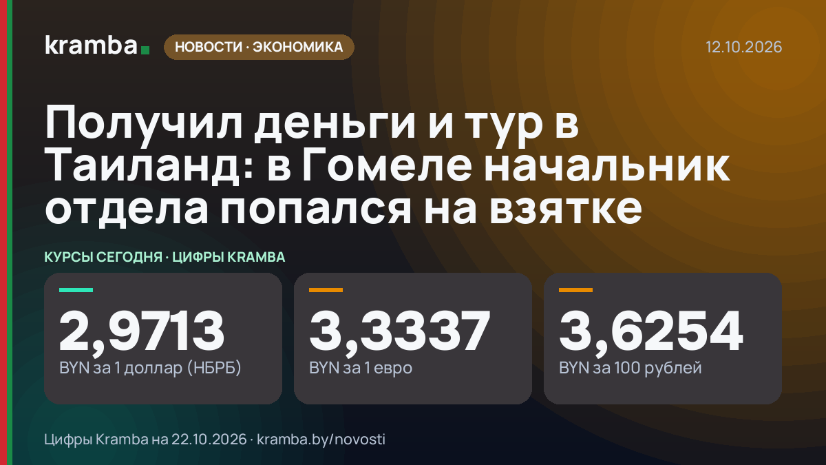 Инфографика Kramba: Получил деньги и тур в Таиланд: в Гомеле начальник отдела попался на взятке