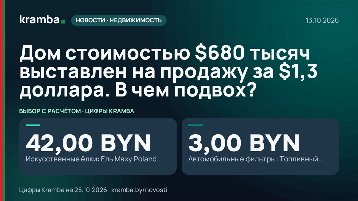Инфографика Kramba: Дом стоимостью $680 тысяч выставлен на продажу за $1,3 доллара. В чем подвох?