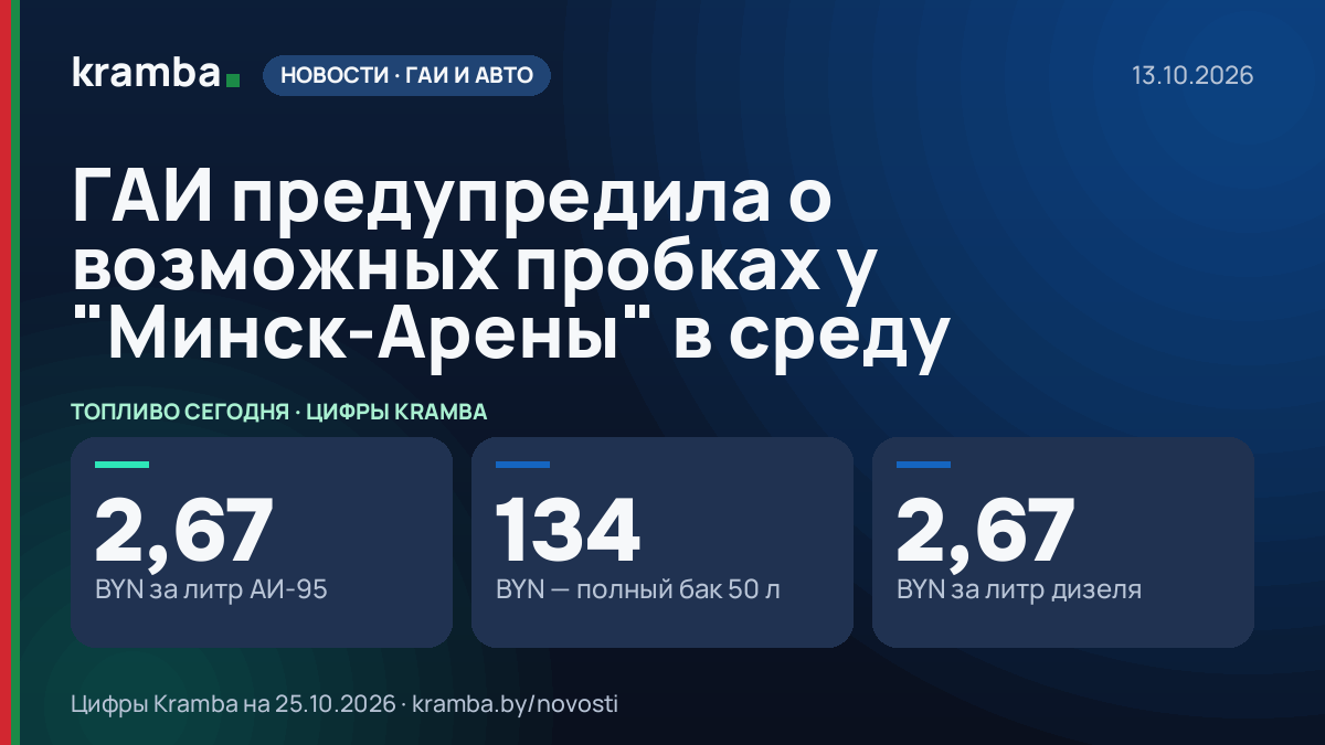 Инфографика Kramba: ГАИ предупредила о возможных пробках у "Минск-Арены" в среду