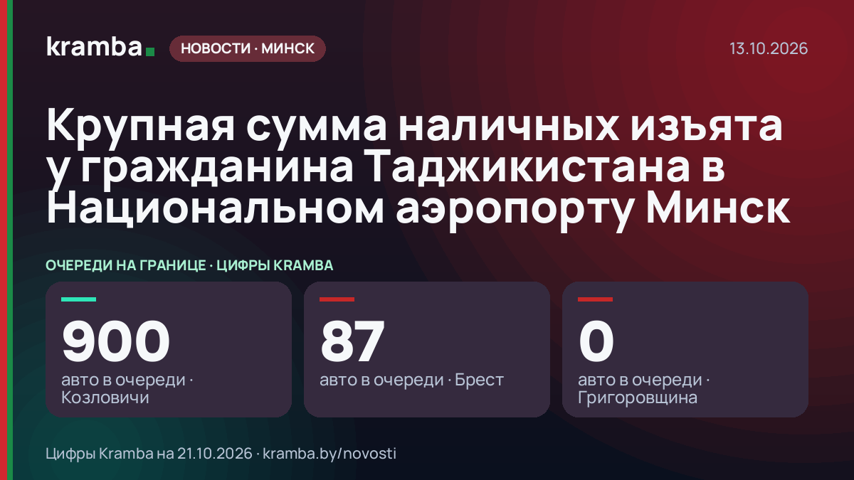 Инфографика Kramba: Крупная сумма наличных изъята у гражданина Таджикистана в Национальном аэропорту Минск