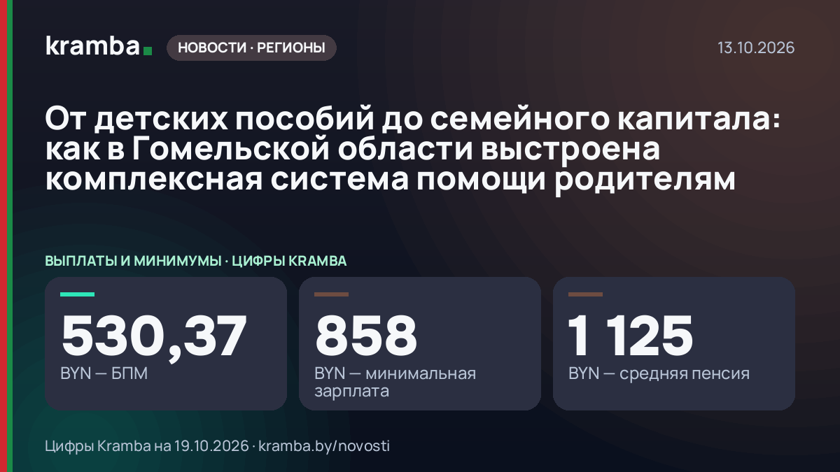Инфографика Kramba: От детских пособий до семейного капитала: как в Гомельской области выстроена комплексная…