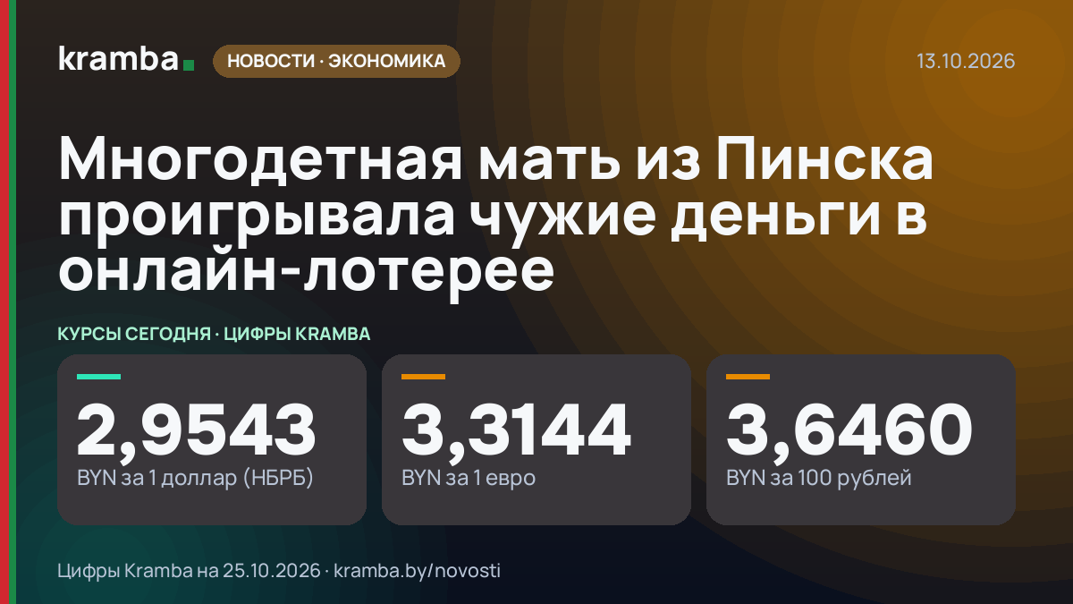 Инфографика Kramba: Многодетная мать из Пинска проигрывала чужие деньги в онлайн-лотерее