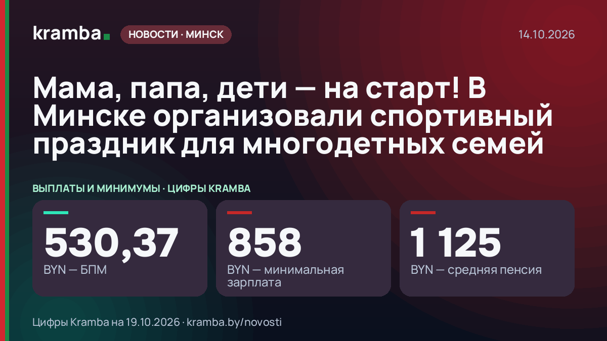 Инфографика Kramba: Мама, папа, дети — на старт! В Минске организовали спортивный праздник для многодетных…