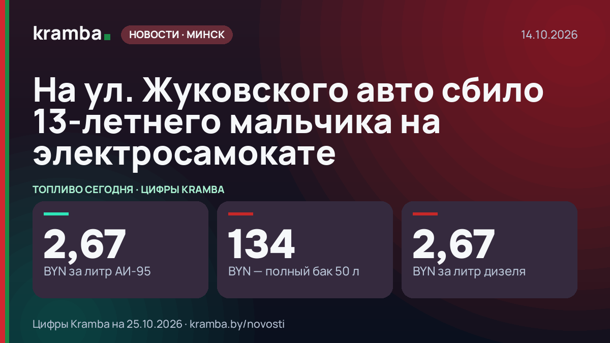Инфографика Kramba: На ул. Жуковского авто сбило 13-летнего мальчика на электросамокате