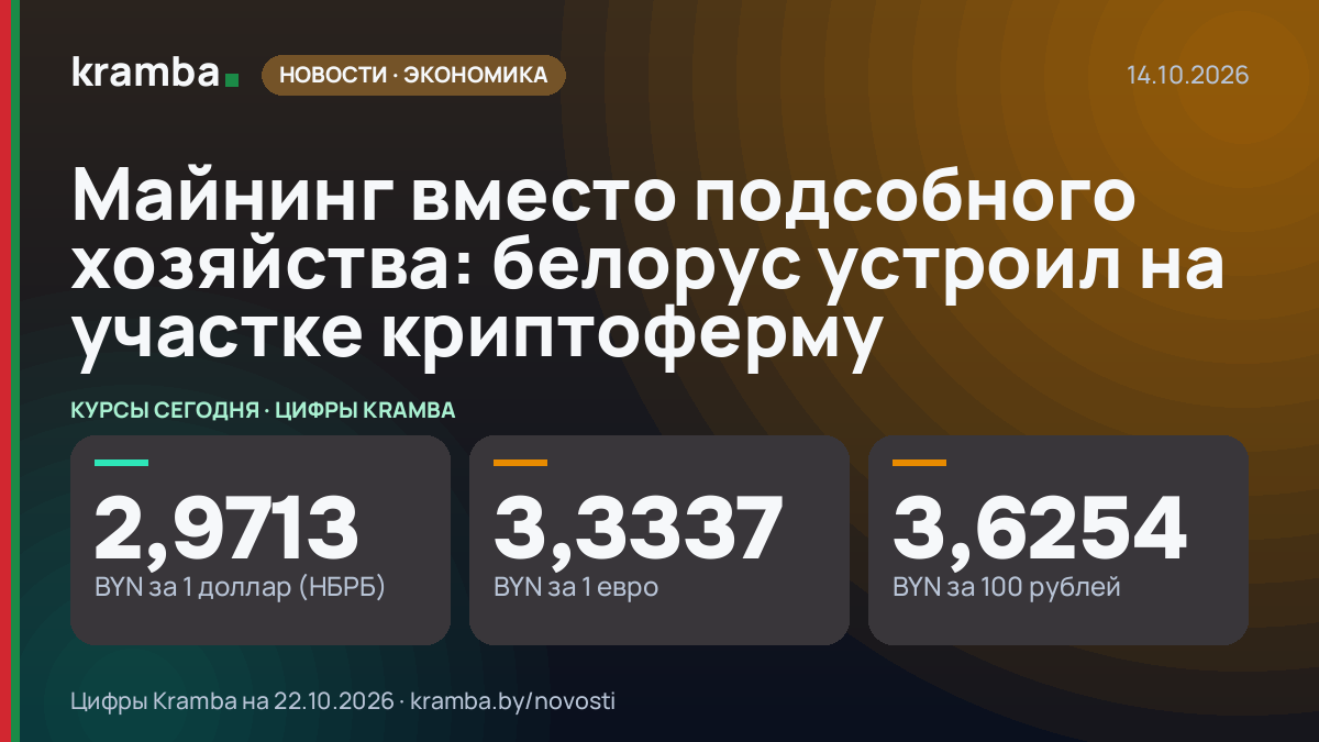 Инфографика Kramba: Майнинг вместо подсобного хозяйства: белорус устроил на участке криптоферму