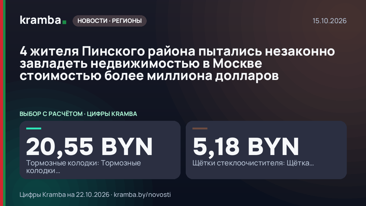 Инфографика Kramba: 4 жителя Пинского района пытались незаконно завладеть недвижимостью в Москве стоимостью…