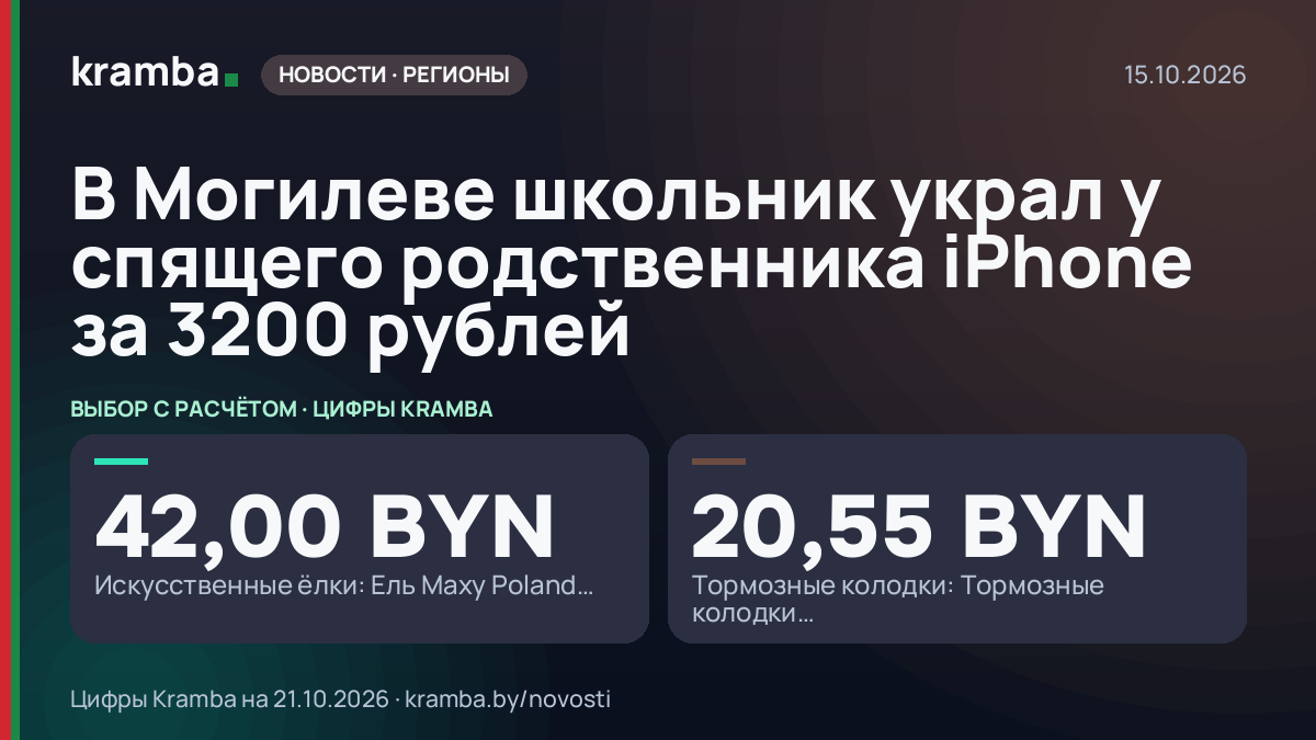 Инфографика Kramba: В Могилеве школьник украл у спящего родственника iPhone за 3200 рублей