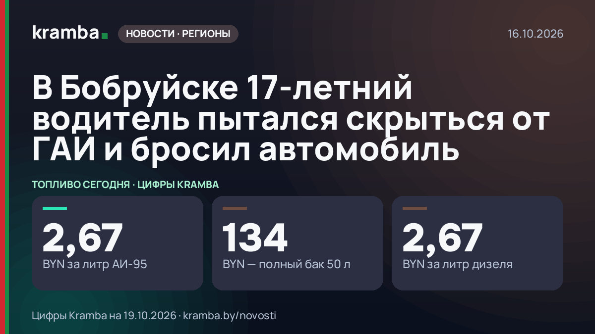 Инфографика Kramba: В Бобруйске 17-летний водитель пытался скрыться от ГАИ и бросил автомобиль