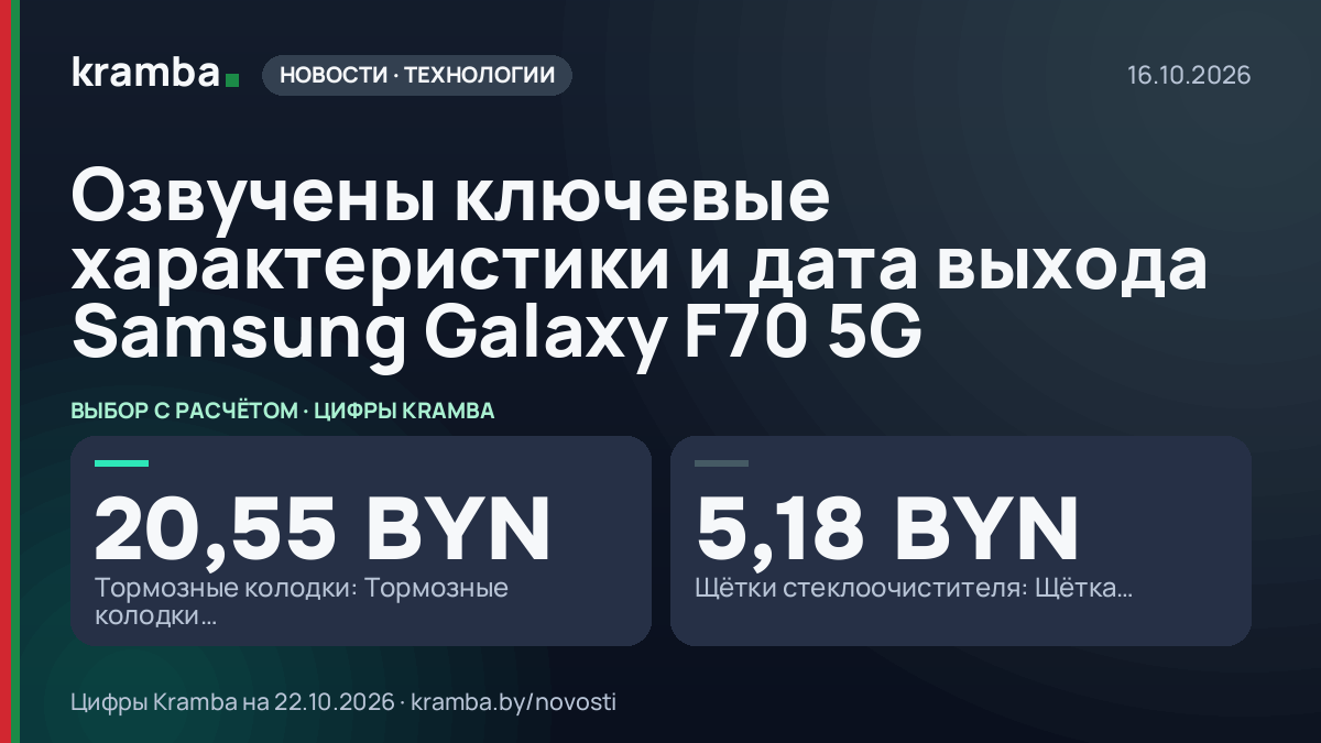 Инфографика Kramba: Озвучены ключевые характеристики и дата выхода Samsung Galaxy F70 5G