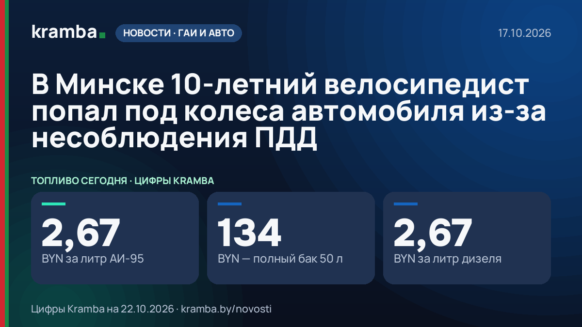 Инфографика Kramba: В Минске 10-летний велосипедист попал под колеса автомобиля из-за несоблюдения ПДД