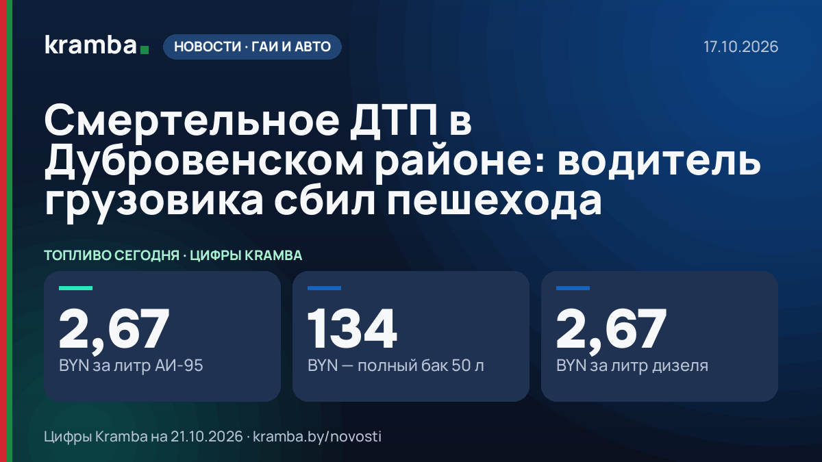 Инфографика Kramba: Смертельное ДТП в Дубровенском районе: водитель грузовика сбил пешехода