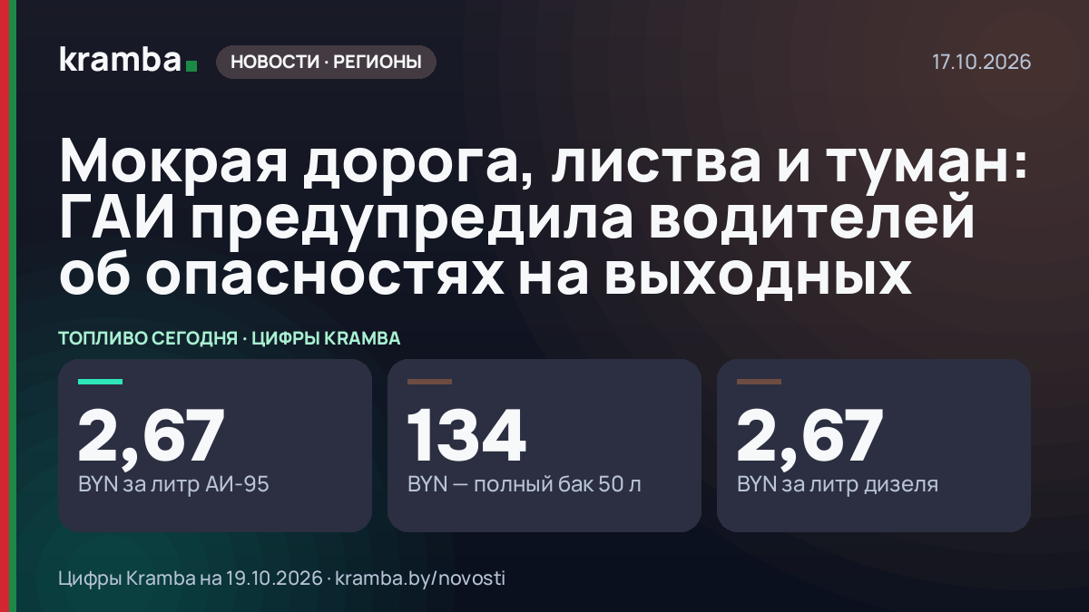 Инфографика Kramba: Мокрая дорога, листва и туман: ГАИ предупредила водителей об опасностях на выходных