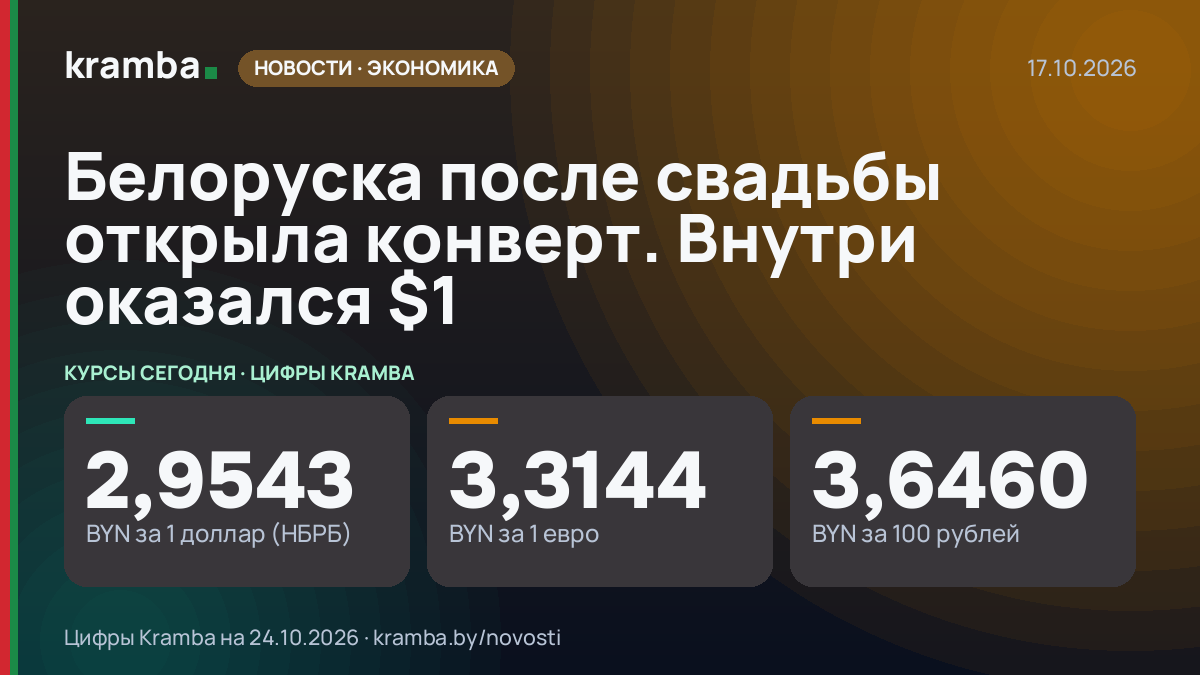 Инфографика Kramba: Белоруска после свадьбы открыла конверт. Внутри оказался $1