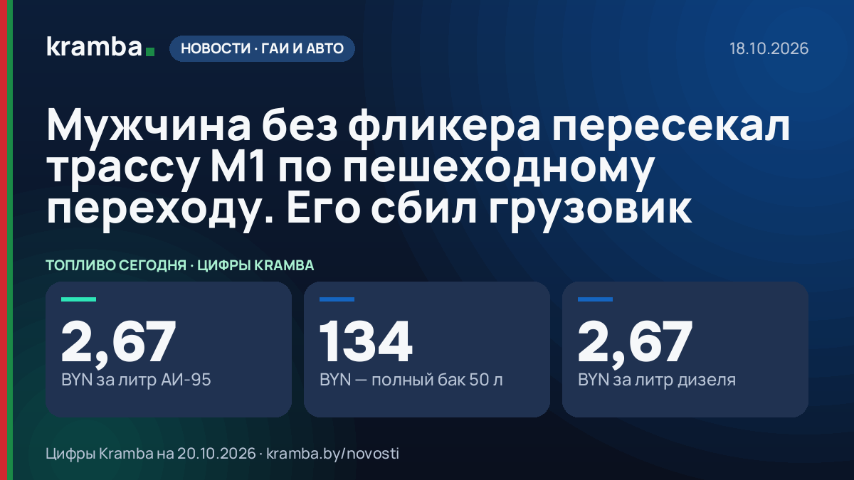 Инфографика Kramba: Мужчина без фликера пересекал трассу М1 по пешеходному переходу. Его сбил грузовик