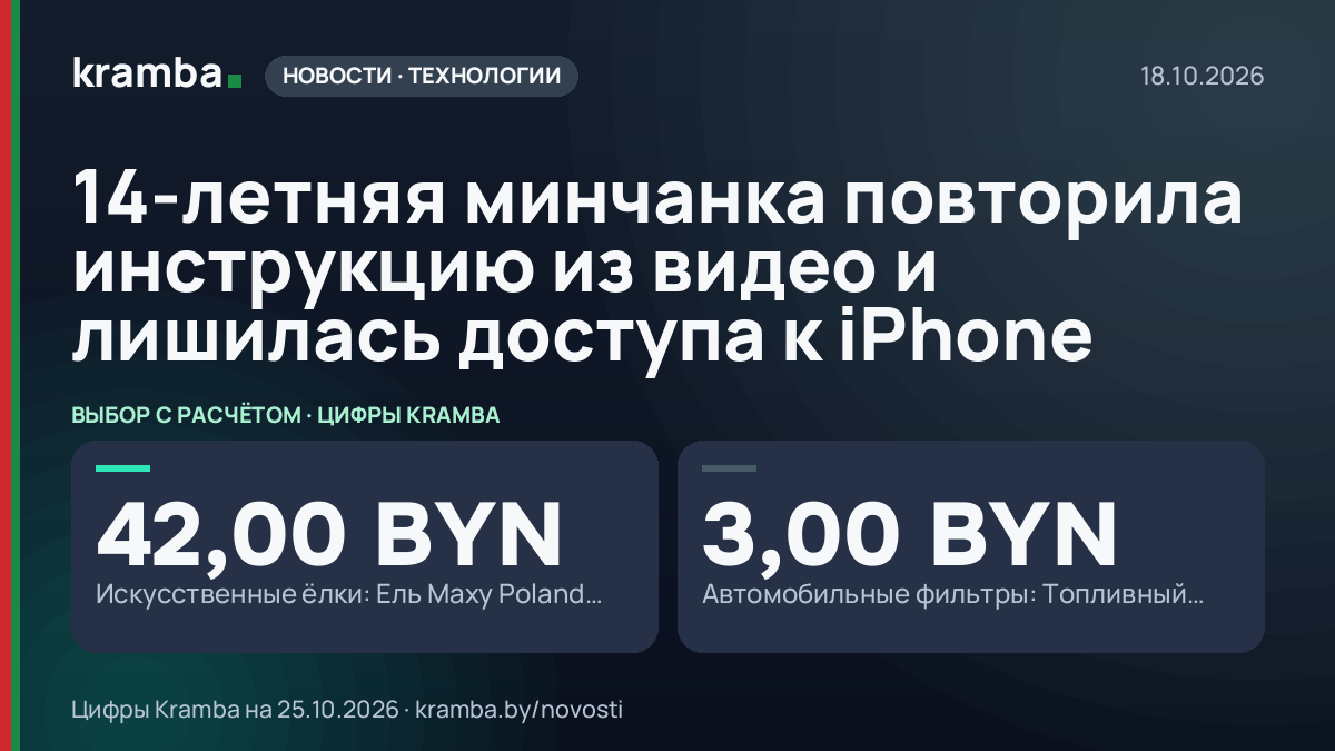 Инфографика Kramba: 14-летняя минчанка повторила инструкцию из видео и лишилась доступа к iPhone