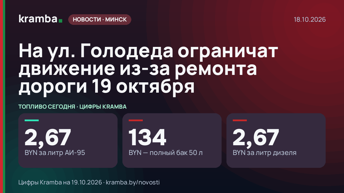 Инфографика Kramba: На ул. Голодеда ограничат движение из-за ремонта дороги 19 октября