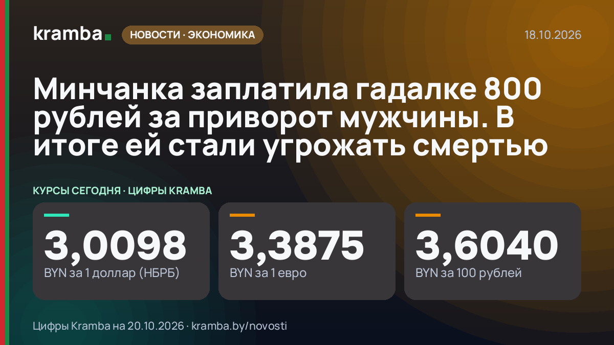Инфографика Kramba: Минчанка заплатила гадалке 800 рублей за приворот мужчины. В итоге ей стали угрожать…