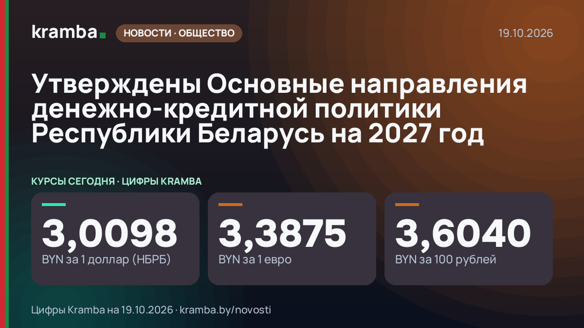Инфографика Kramba: Утверждены Основные направления денежно-кредитной политики Республики Беларусь на 2027 год