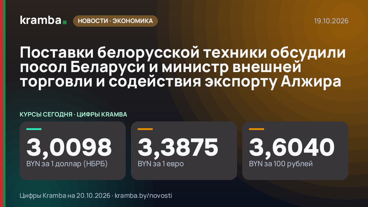 Инфографика Kramba: Поставки белорусской техники обсудили посол Беларуси и министр внешней торговли и…
