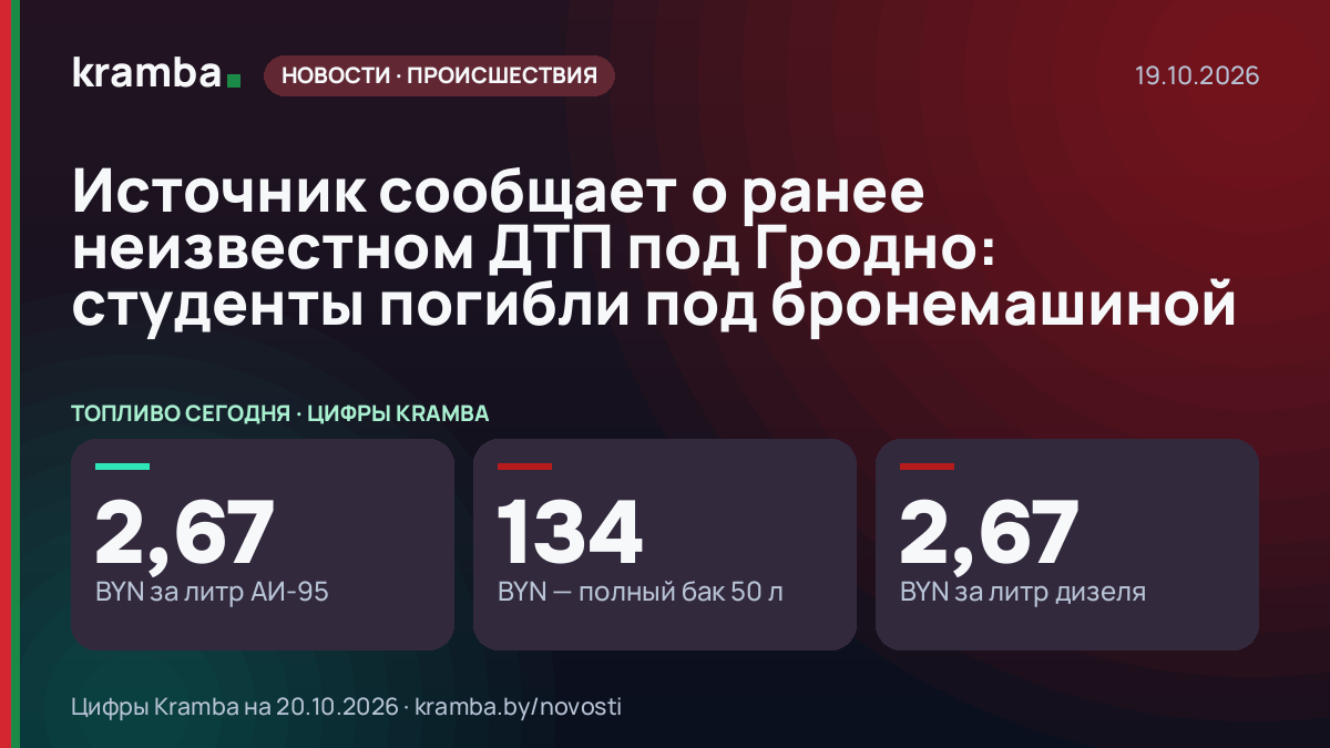 Инфографика Kramba: Источник сообщает о ранее неизвестном ДТП под Гродно: студенты погибли под бронемашиной