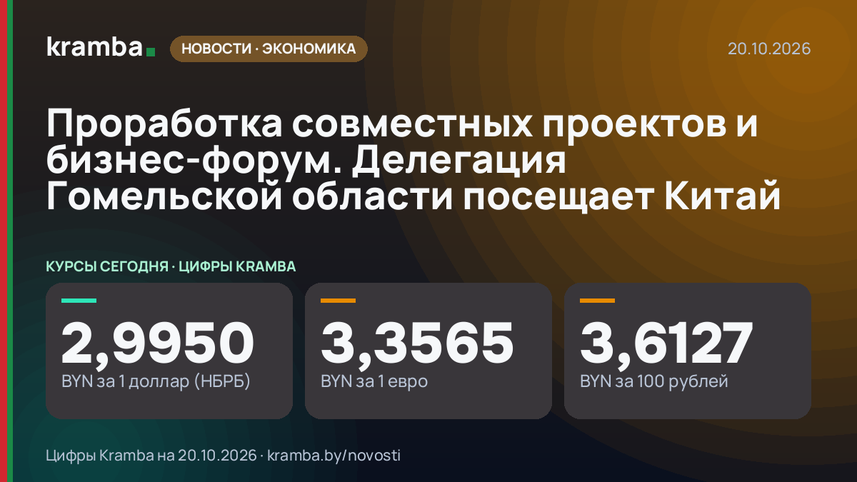 Инфографика Kramba: Проработка совместных проектов и бизнес-форум. Делегация Гомельской области посещает Китай